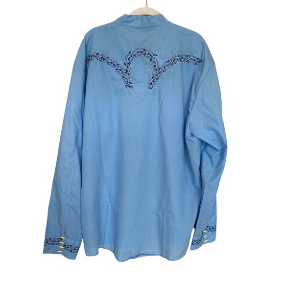 Monsher Western Shirt Blue Size 44 XXL Embroidered Vaqueros Cowboy RARE NEW - Picture 2 of 7